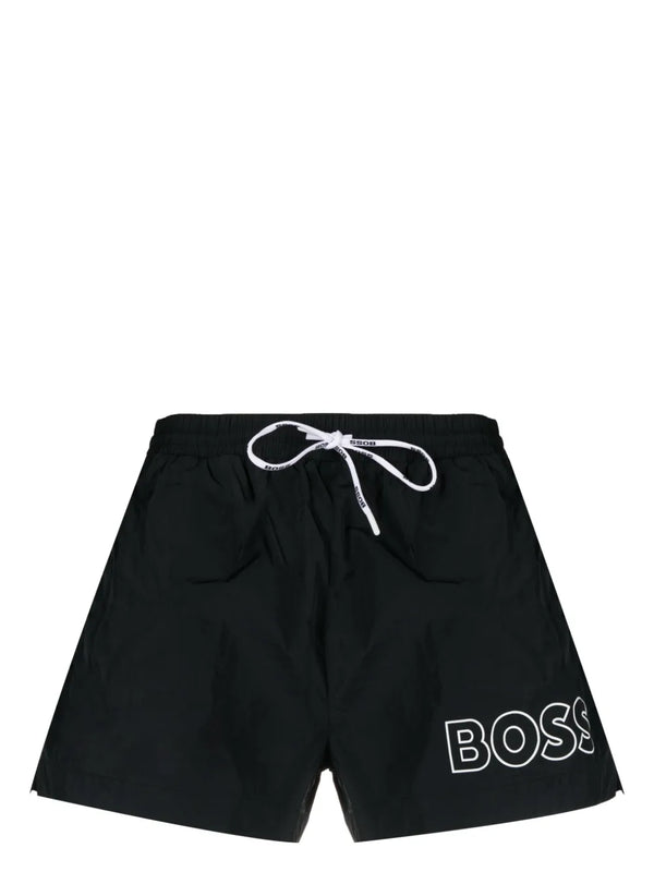BOSS Bermuda de praia com logo e ajuste no cós