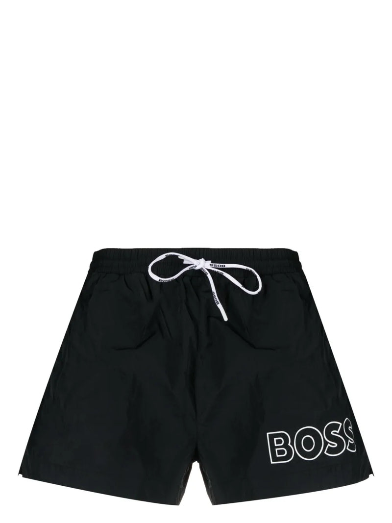 BOSS Bermuda de praia com logo e ajuste no cós