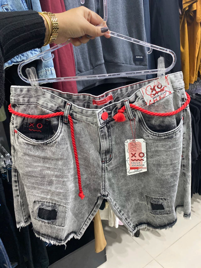 Bermuda Jeans Jogador Cordão Vermelho