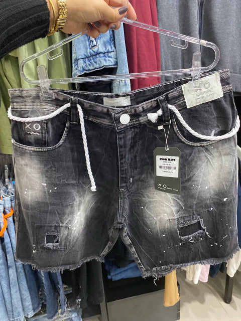 Bermuda Jeans Jogador Cordão Branco