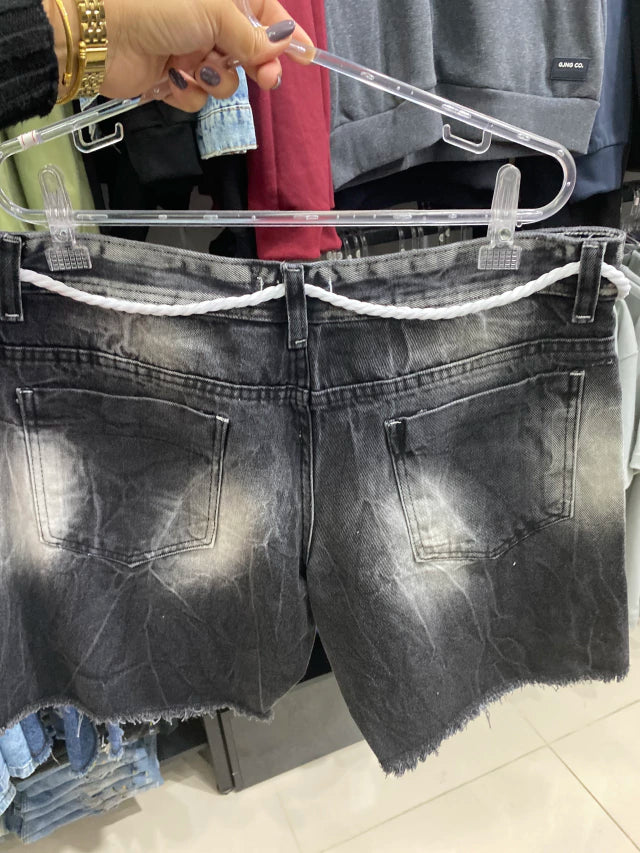 Bermuda Jeans Jogador Cordão Branco