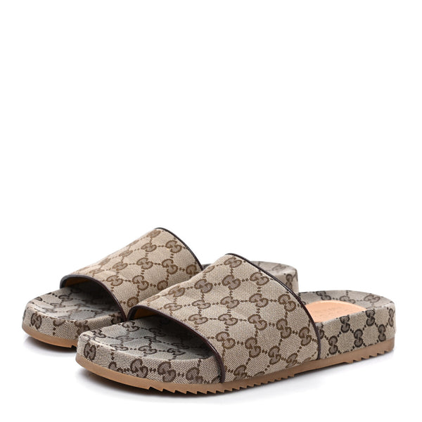 SANDALIA SLIDE GUCCI CANVAS MONOGRAM BEGE